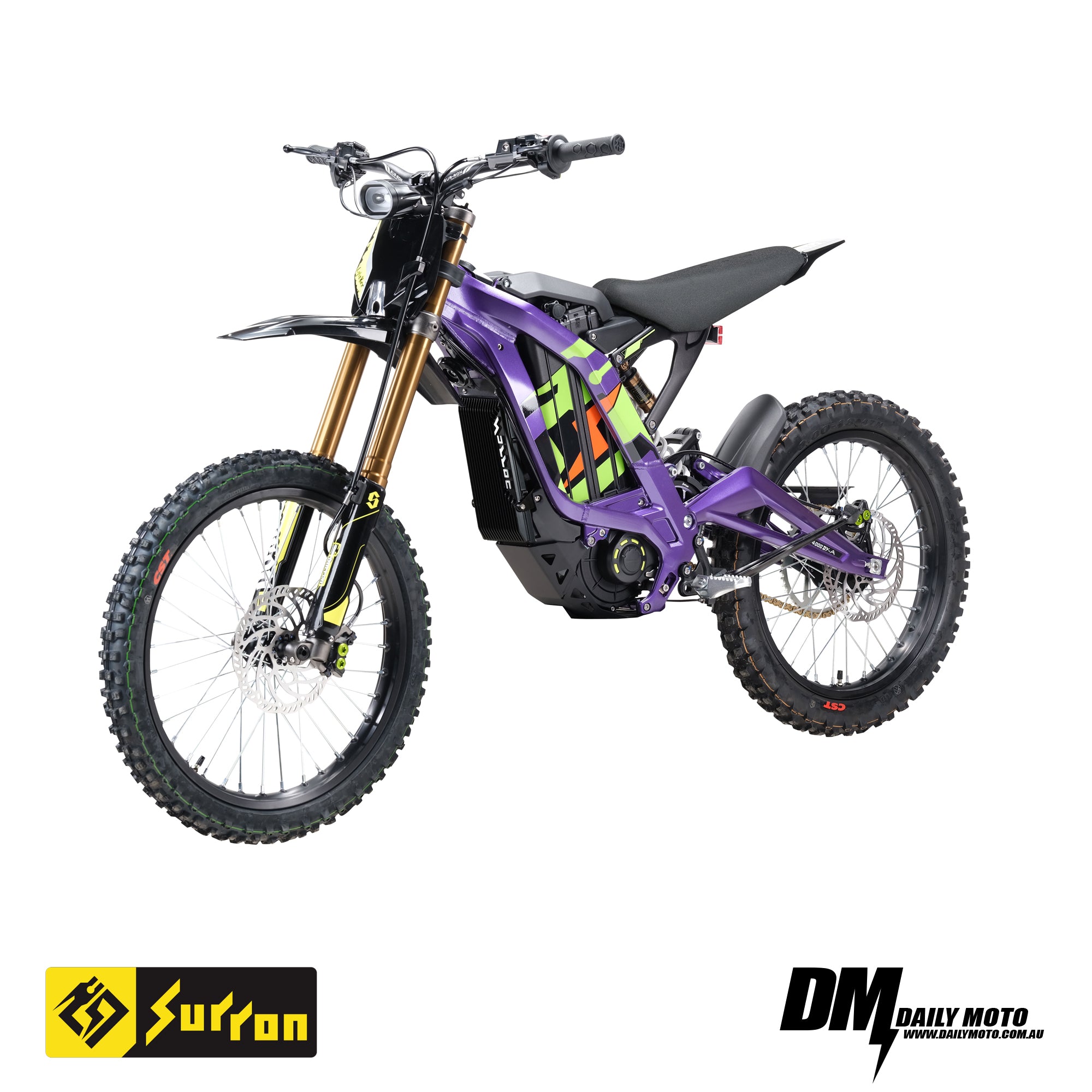 2025 Surron Light Bee X E Bike in purple, showcasing advanced design and off-road capabilities.